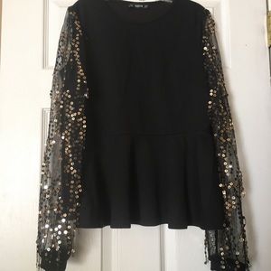 Sequin, Fringe Sleeve Top